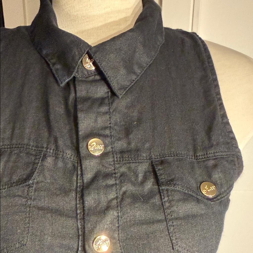 Vintage Y2K Guess Black Sleeveless Linen Dress - Picture 4 of 12